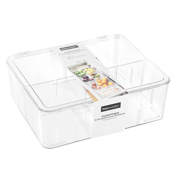 CRYSTAL HINGED 4 COMPARTMENT CONTAINER 30.5X25.5X10CM