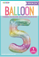 Pastel Rainbow Jumbo Number Foil Balloons 86cm (34")