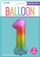 Rainbow Jumbo Number Foil Balloons 86cm (34")