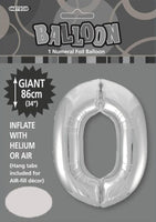 Silver Jumbo Number Foil Balloons 86cm (34")