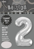 Silver Jumbo Number Foil Balloons 86cm (34")