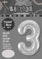 Silver Jumbo Number Foil Balloons 86cm (34")