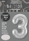 Silver Jumbo Number Foil Balloons 86cm (34")