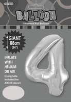 Silver Jumbo Number Foil Balloons 86cm (34")