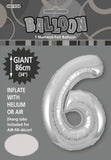 Silver Jumbo Number Foil Balloons 86cm (34")