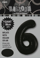 Black Jumbo Number Foil Balloons 86cm (34")