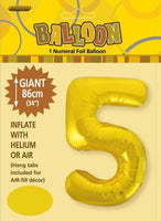 Gold Jumbo Number Foil Balloons 86cm (34")