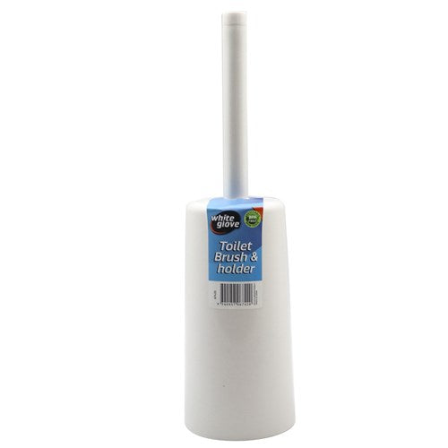 TOILET BRUSH & HOLDER WHITE HEAVY DUTY 39CM